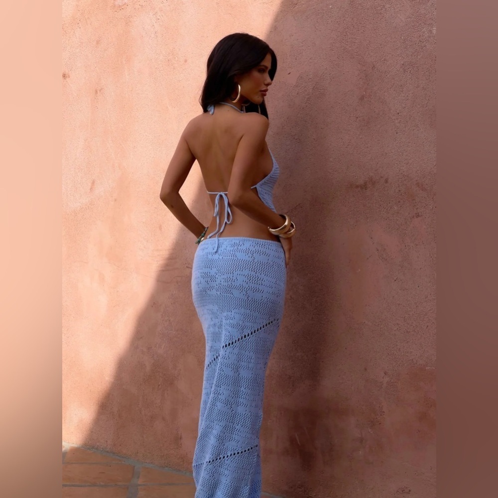 Outcast Light Blue Knit knitted Maxi Skirt XXS/XS FITTED cotton blend ROXANNE - Picture 8 of 9